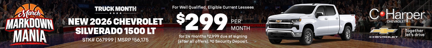 Lease a new 2026 Chevy Silverado 1500 for $299/mo